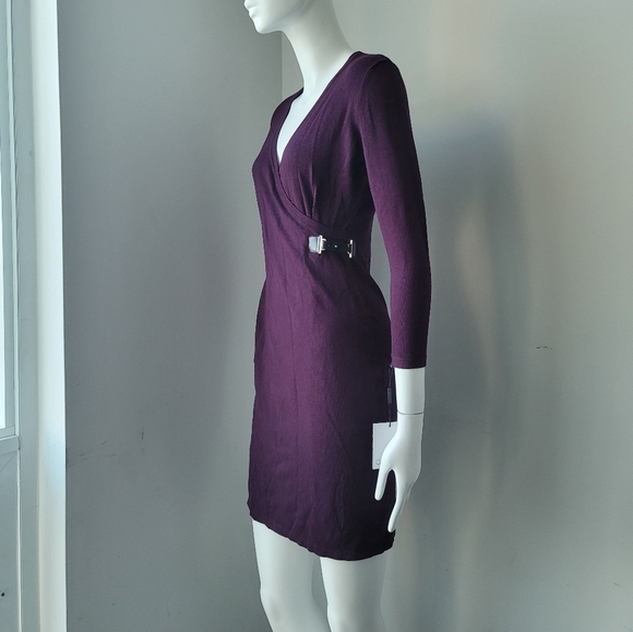 NWT Calvin Klein Buckled Faux Wrap Sweater Dress - Picture 4 of 7